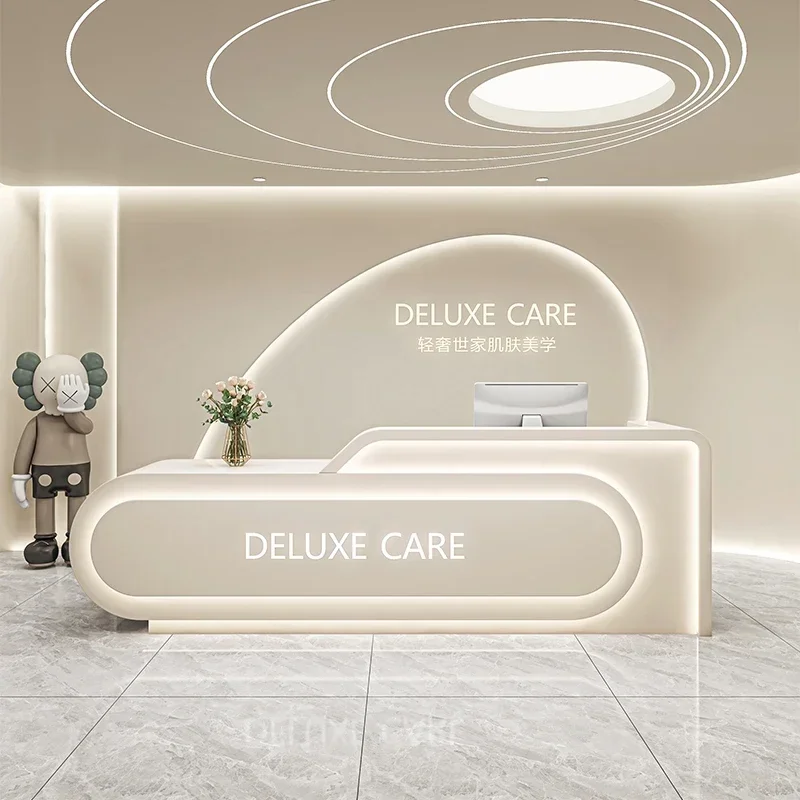 مكاتب الاستقبال على الطراز الكريمي، مكتب الاستقبال، مكاتب الاستقبال، مكاتب الاستقبال، ماكينة تسجيل المدفوعات النقدية، أثاث المكاتب، طاولة Et LLRD