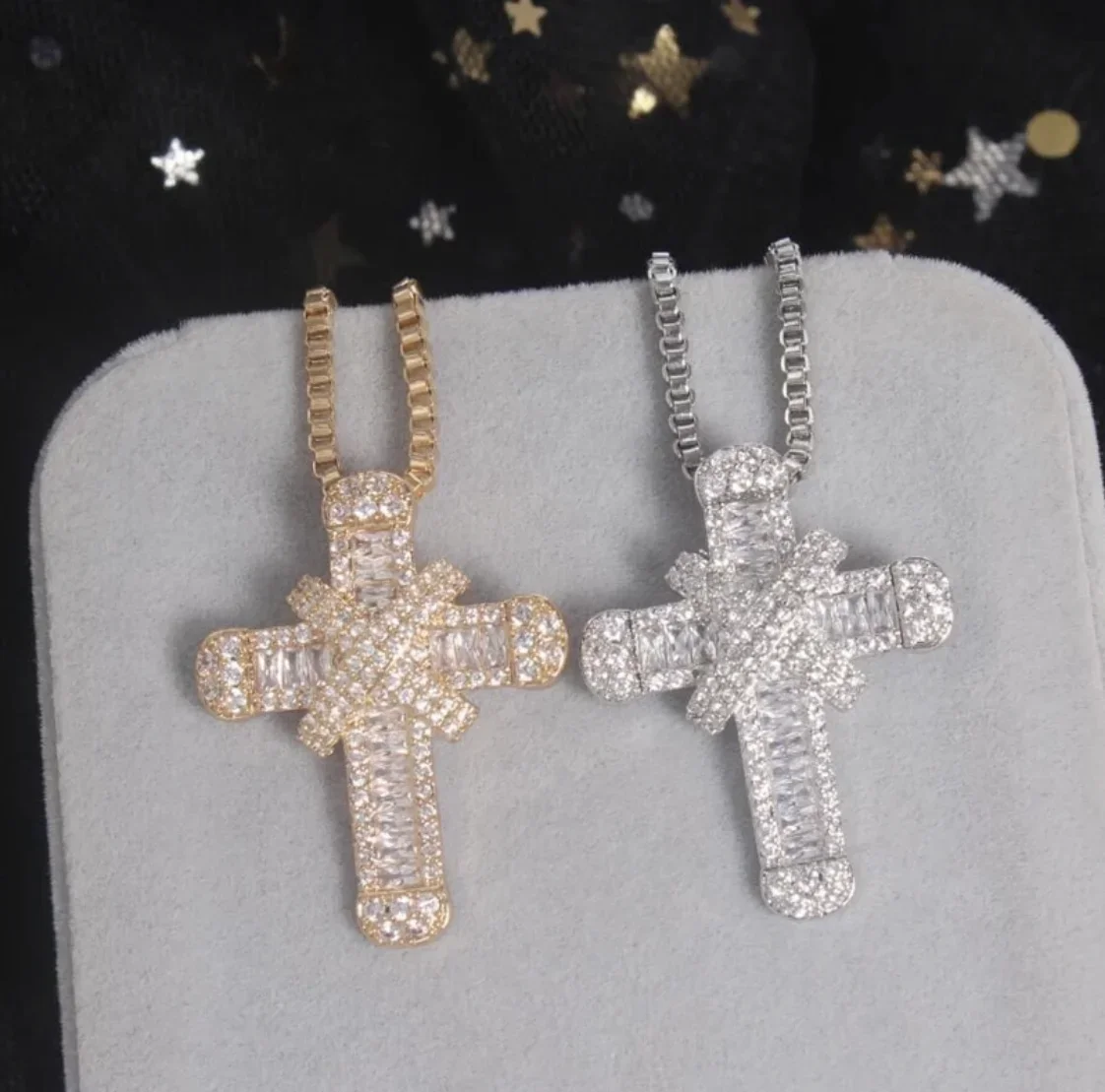 Tre stili 925 argento 18 carati oro e oro rosa 18 carati cristianesimo croce pendenti pittura diamante collane complete per gioielli da donna