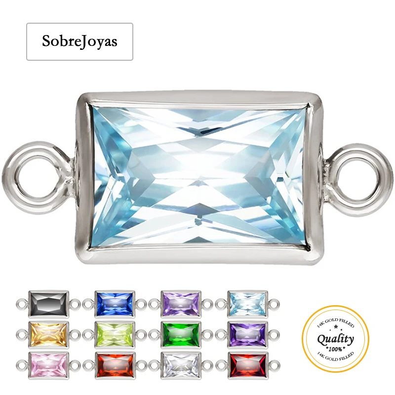

Rectangle Bezel Birthstone Connectors 925 Silver 4X6MM Birth Stones CZ Cubic Zirconia Connector for Permanent Jewelry Bracelet