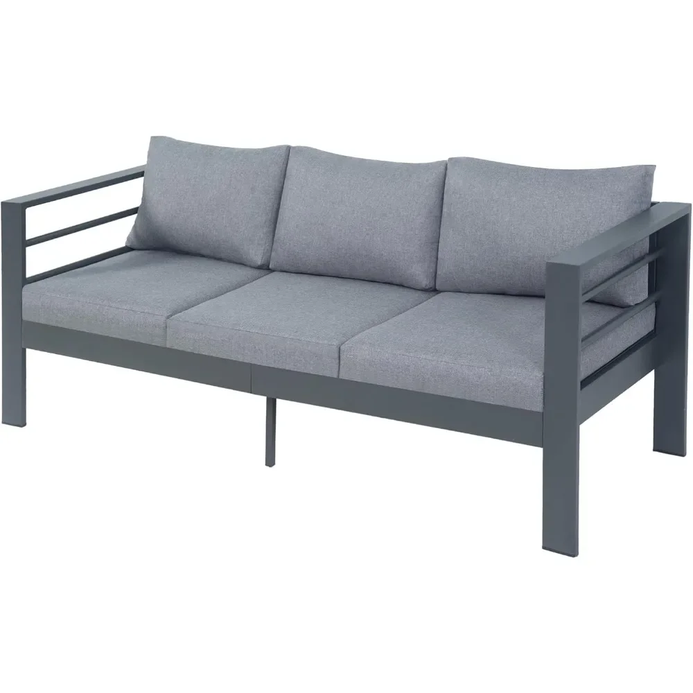 

Outdoor Metal Sofa 3-Seater - Heavy Duty Black Patio Couch with All-Weather Cushions, Water-Resistant Wrought Iron Frame