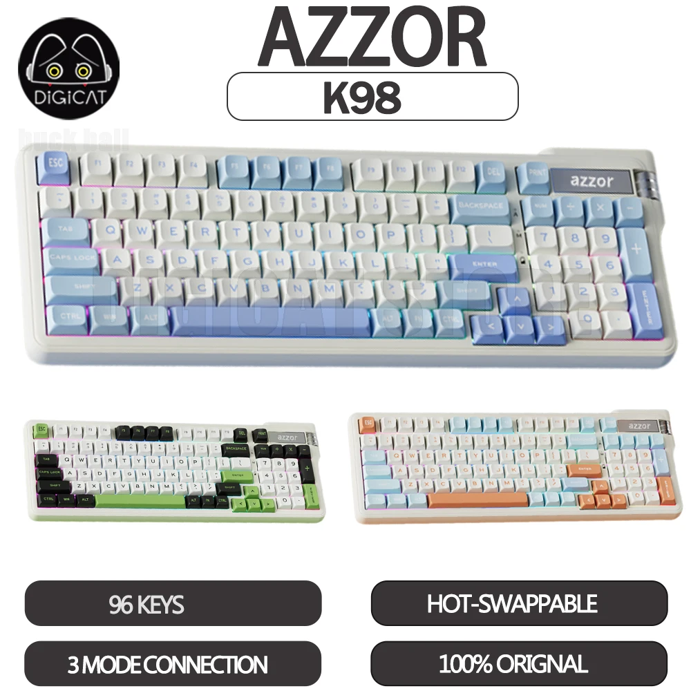 AZZOR K98 Mechanical Keyboard 3Mode USB/2.4G/Bluetooth Wireless Keyboard 96 Keys Keycaps PBT Customized Keyboard Gamer Keyboards