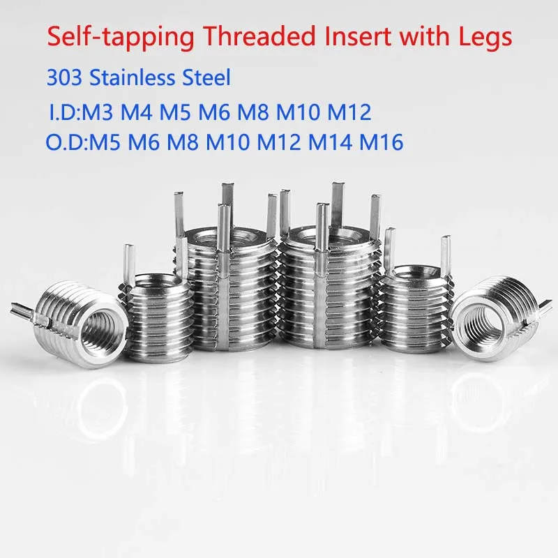 M3~M16 303 Stainless Steel Self-tapping Threaded Insert with LegsThreaded Repair Insert Bushing with Plug Leg Screw Sleeve Nuts