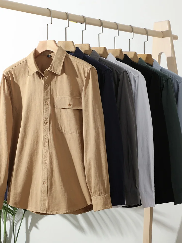 

Ретро-японская повседневная рубашка с длинным рукавом и карманами, модная городская молодежная модель из дышащего полиэстера для осени