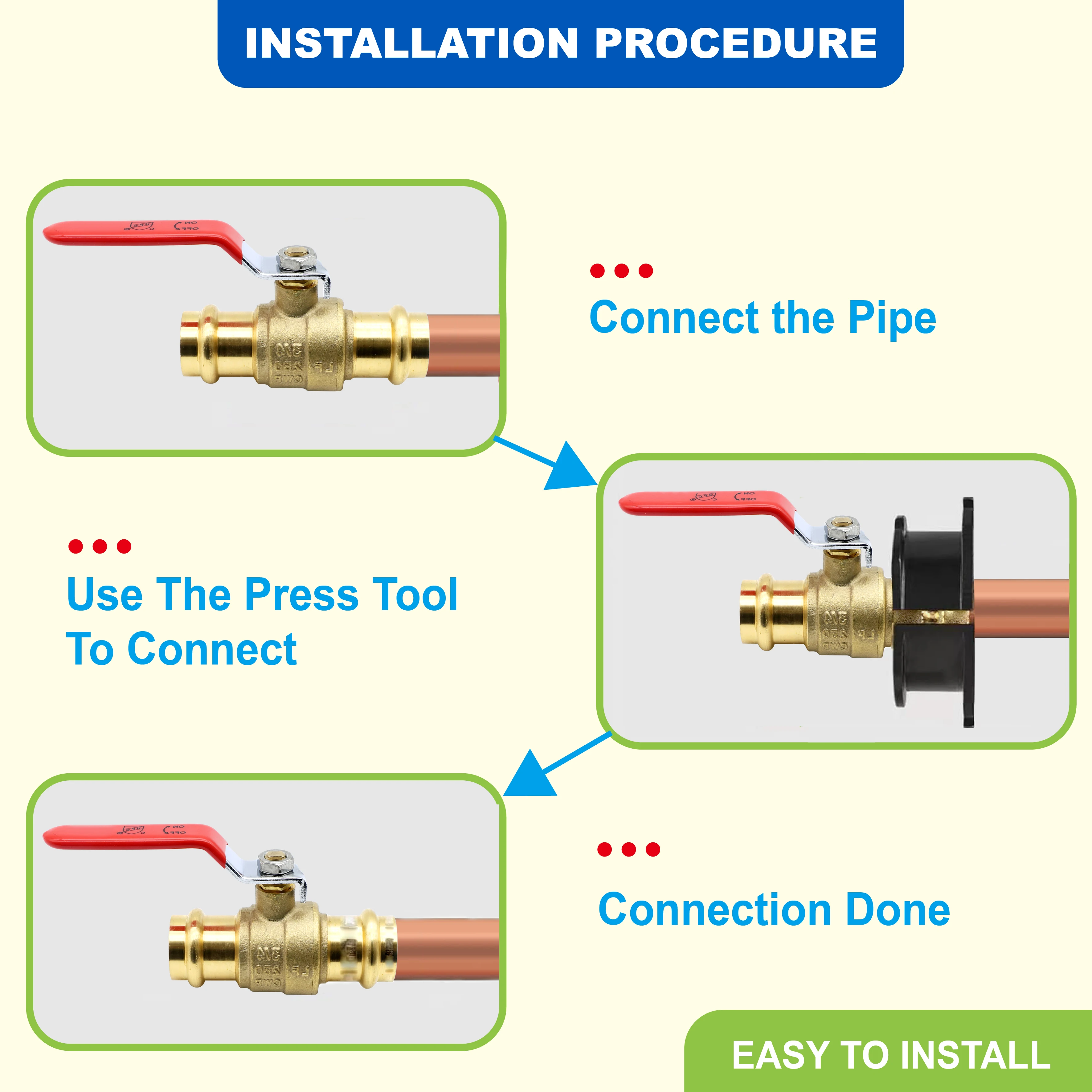 KING SMART 1" Press Full Port 1/4 Turn Press Válvula de esfera; para sistema de água quente e fria; 1 unidade/caixa; Latão sem chumbo; 80243