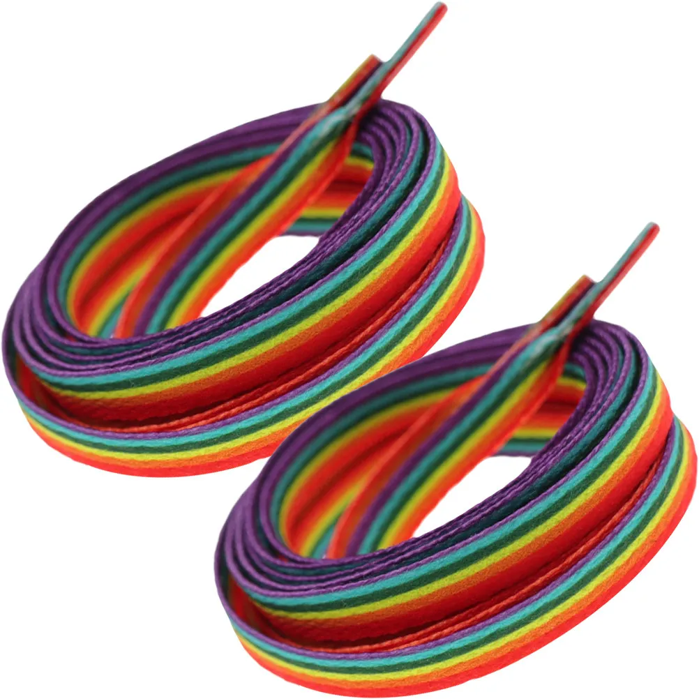 2Pairs Casual Shoe Tie Flat Canvas Shoelace Premium Material Wear-Resistant Practical for Sneakers Flat Shoes Rainbow Shoelace