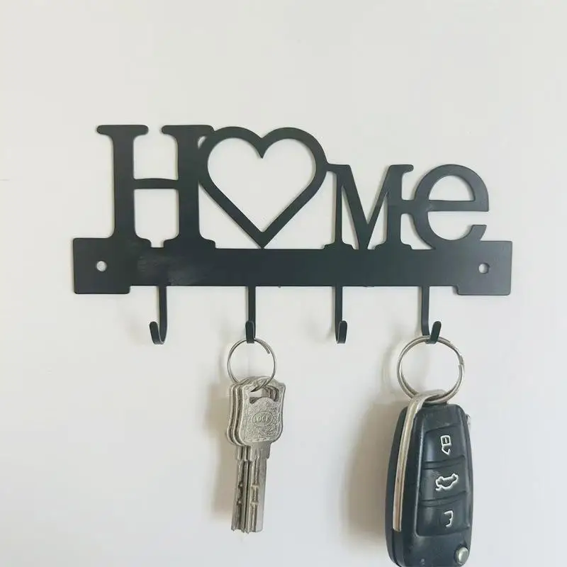 Wall Mount Metal Key Holder Love Shaped with Hooks No Drill Organizer for Entryway Home New House Gift