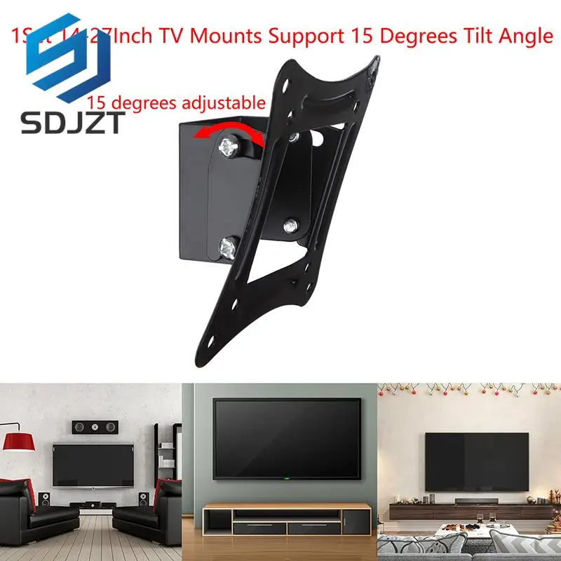 1Set 14-27Inch TV Mounts LCD LED Monitor Wall Mount Bracket Fixed Flat Panel TV Frame Support 15 Degrees Tilt Angle w/Screw