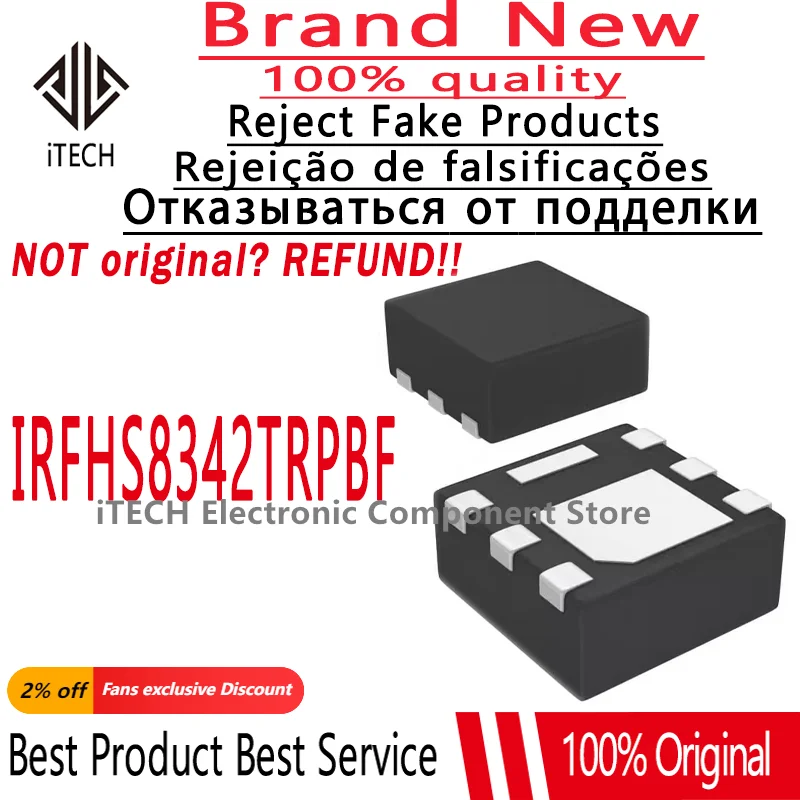 (10-50-100)pcs/lot Original IRFHS8342TRPBF IRH8342=IRS8342 QFN-6 N-channel withstand voltage: 30V Current: 8.8A Current: 19A