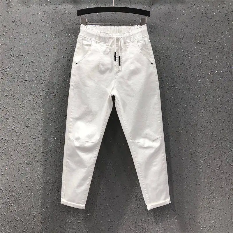 

Nice Spring Summer White Jeans Women Pop European Tide Slim Thin Casual Trouser Women Cotton Denim Pants Harem Pants Khaki Black