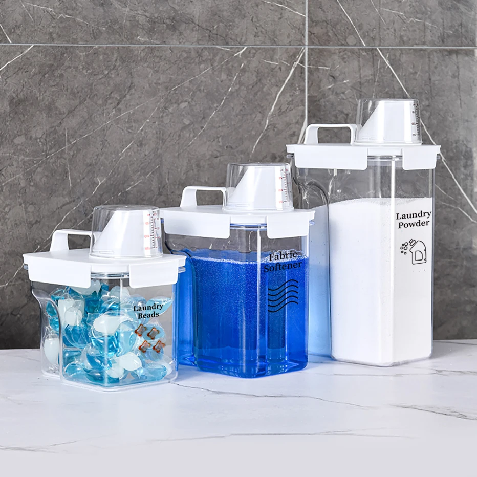 Dispenser di sapone per bucato di grande capacità sigillo detergente ammorbidente contenitore per polvere con misurino e beccuccio scatola di