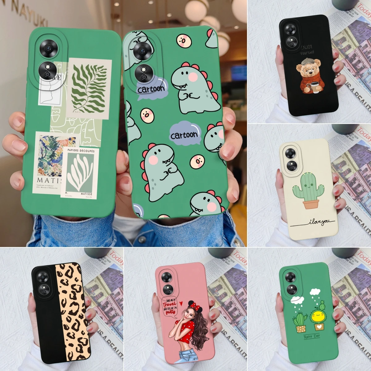 Capa traseira de silicone macio para Oppo, Cute Dinosaur Case, Proteção da câmera, A17K 4G, A16K, A16K, A16K, A16E, Funda