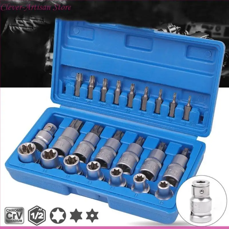 23 peças conjunto de soquete estrela para manutenção mecânica reparação de automóveis antiferrugem, para homens resistência à corrosão do mantenedor de veículos