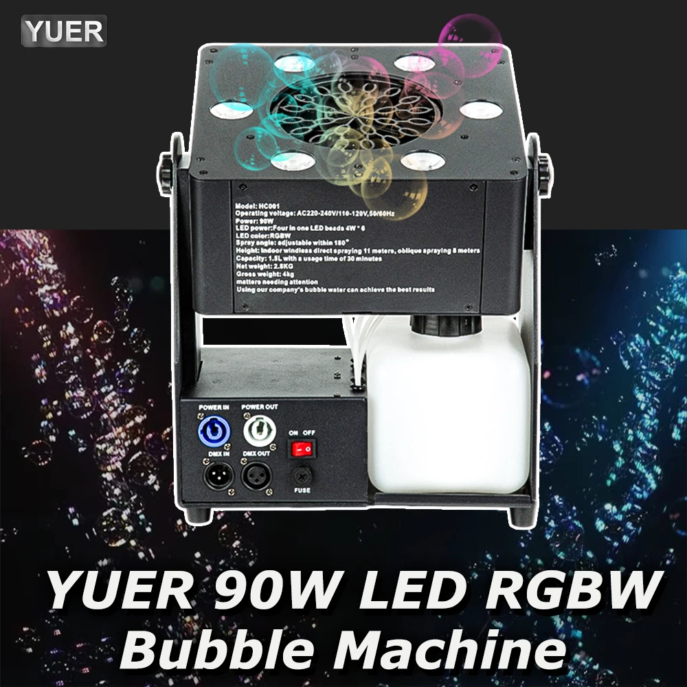 90W LED RGBW Seifenblasenmaschine für Bühnen und Zuschauer, Sprühhöhe 10-15M, DMX512 Fernbedienung für Hochzeiten, Clubs, Disco-Partys