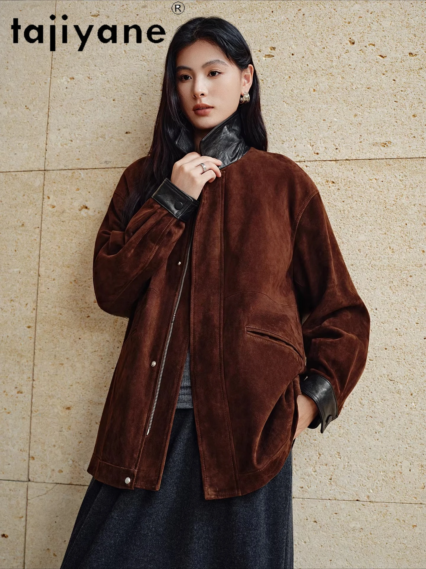 TAJIYANE Echte geitenleer leren jas Vrouw Stijlvolle reversjas Premium lederen jassen 2025 Herfst Dameskleding LGU.)