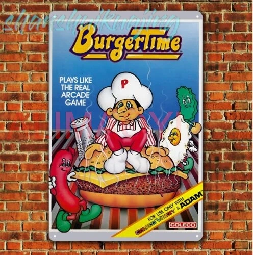 Burger Time Video Game Metal Poster -Atari Collectable Tin Sign (Size 8x12in) sign
