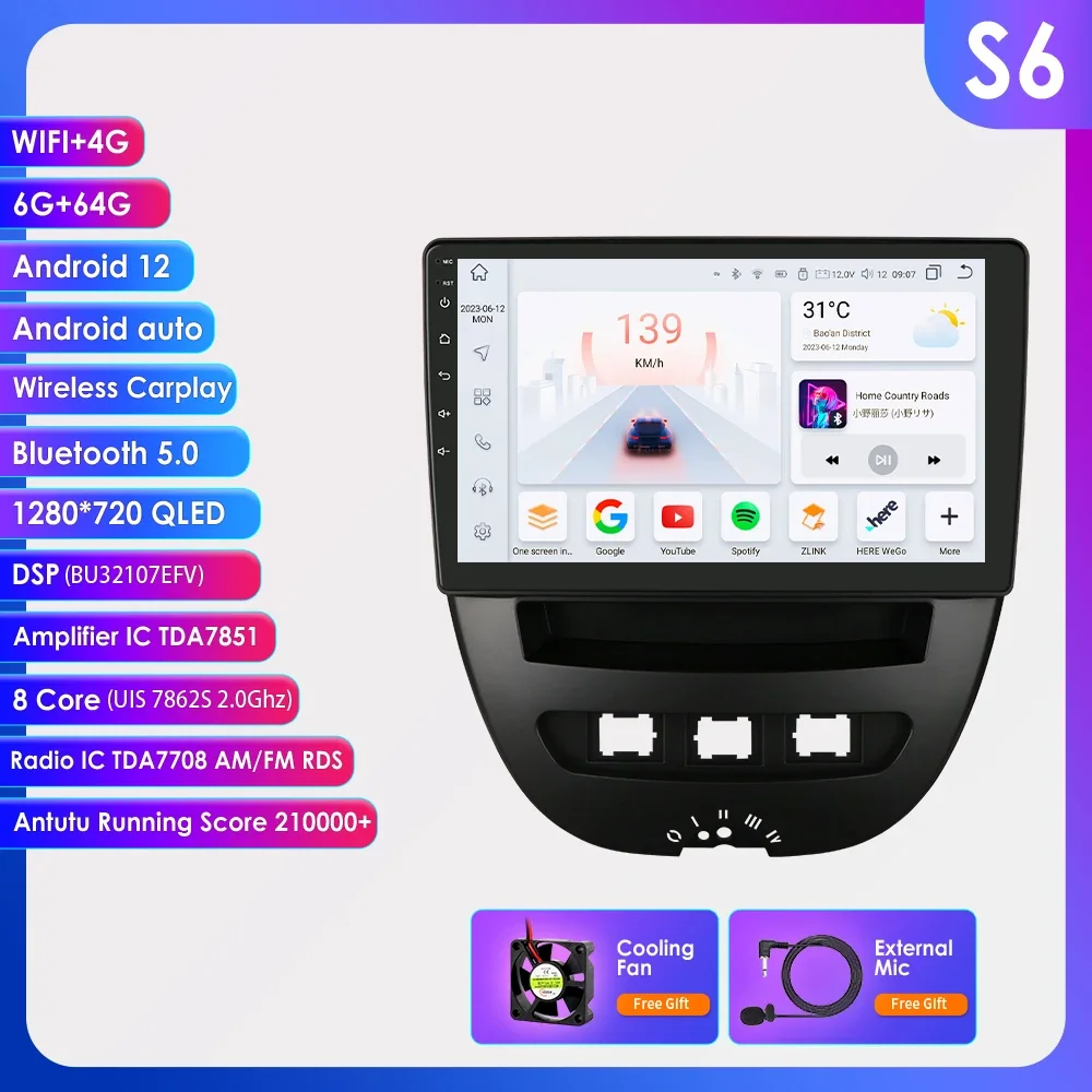 2 Din Android Auto Radio Voor Peugeot 107 Toyota Aygo Citroen C1 2005 - 2014 Draadloze Carplay Android Auto 4G Rds 7862 Geen Dvd