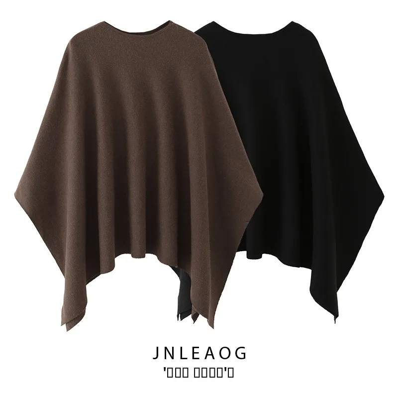 

JNLEAOG Autumn New Women's Faion Mixed Fabric Knitted Loose Cowl Ne Coat Polyester Long Sve ort Coat for Ladies