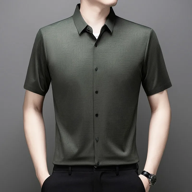 

Premium Men 100% Mulberry Silk Shirts Business Anti Wrinkle Non-iron Elastic Tops Breathable High End Luxurious Man White Shirts