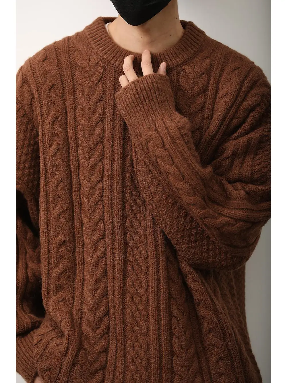 

Ретро-японский свободный вязаный свитер унисекс с круглым вырезом, однотонный, для мужчин и женщин, осенне-зимняя повседневная одежда, базовый слой для пар