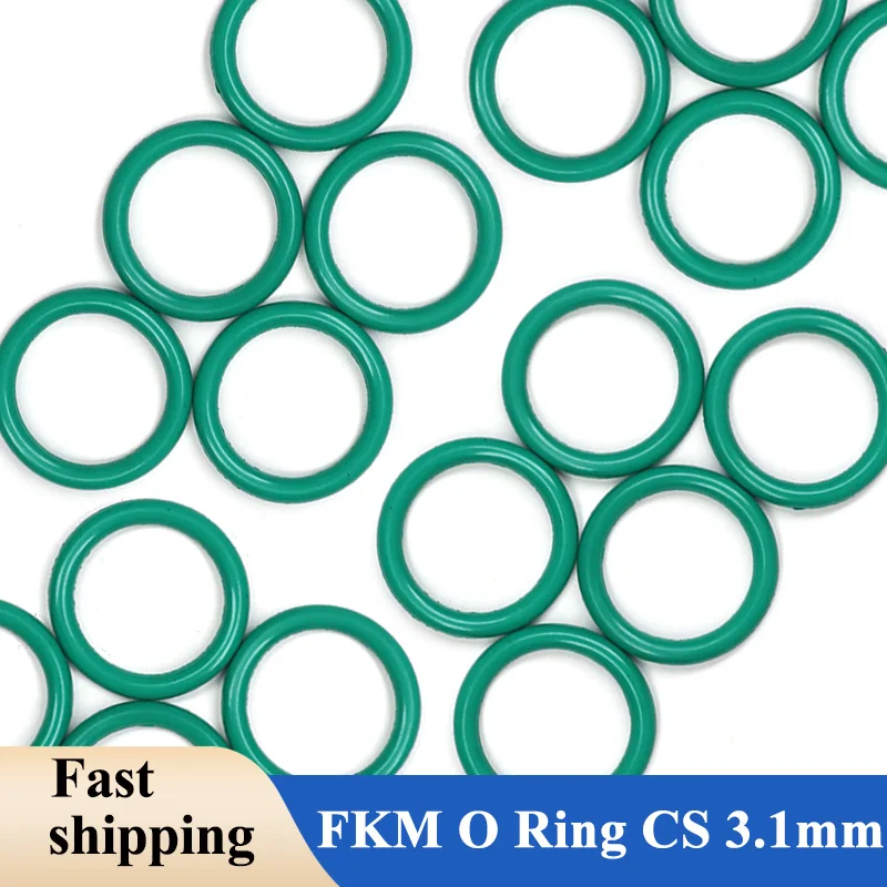 10-100Pcs FKM O Ring Gasket CS 3.1mm OD 10-110mm Heat & Acid Alkali Resistant Green Fluorine Rubber Oil Resistant Sealing Washer