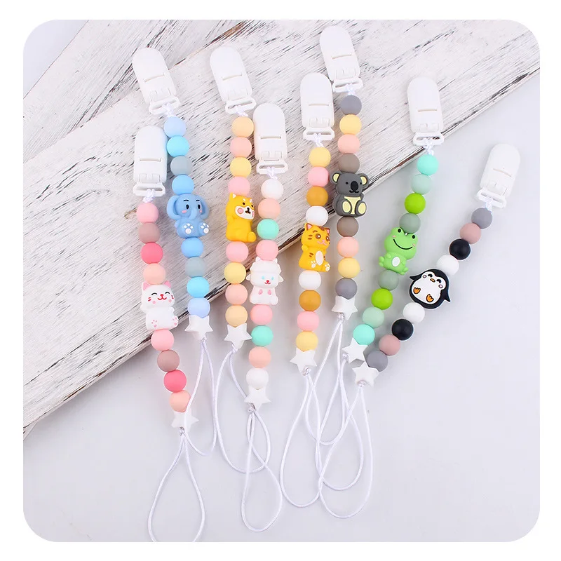 ABCPICK cartoon animal silicone pacifier chain for infants young children baby teeth grinding chain soothing gum anti drop chain