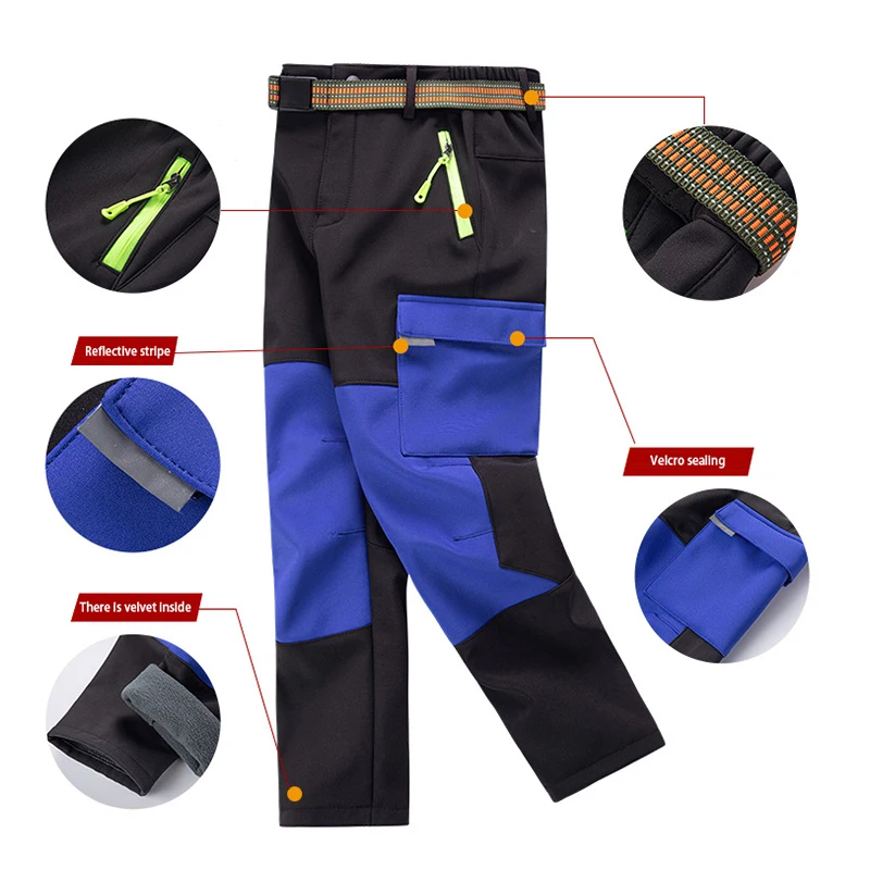 TRVLWEGO-pantalones de esquí para la nieve para niños, pantalones de viaje impermeables a prueba de viento, forro polar cálido, senderismo al aire libre, pantalones de Camping