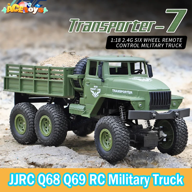 JJRC Q68 Q69 RC Transporter ciężarówka wojskowa zabawka 1:18 2.4G sześciokołowy zdalnie sterowana ciężarówka samochód z oświetleniem LED zabawki próżniowe dla chłopców