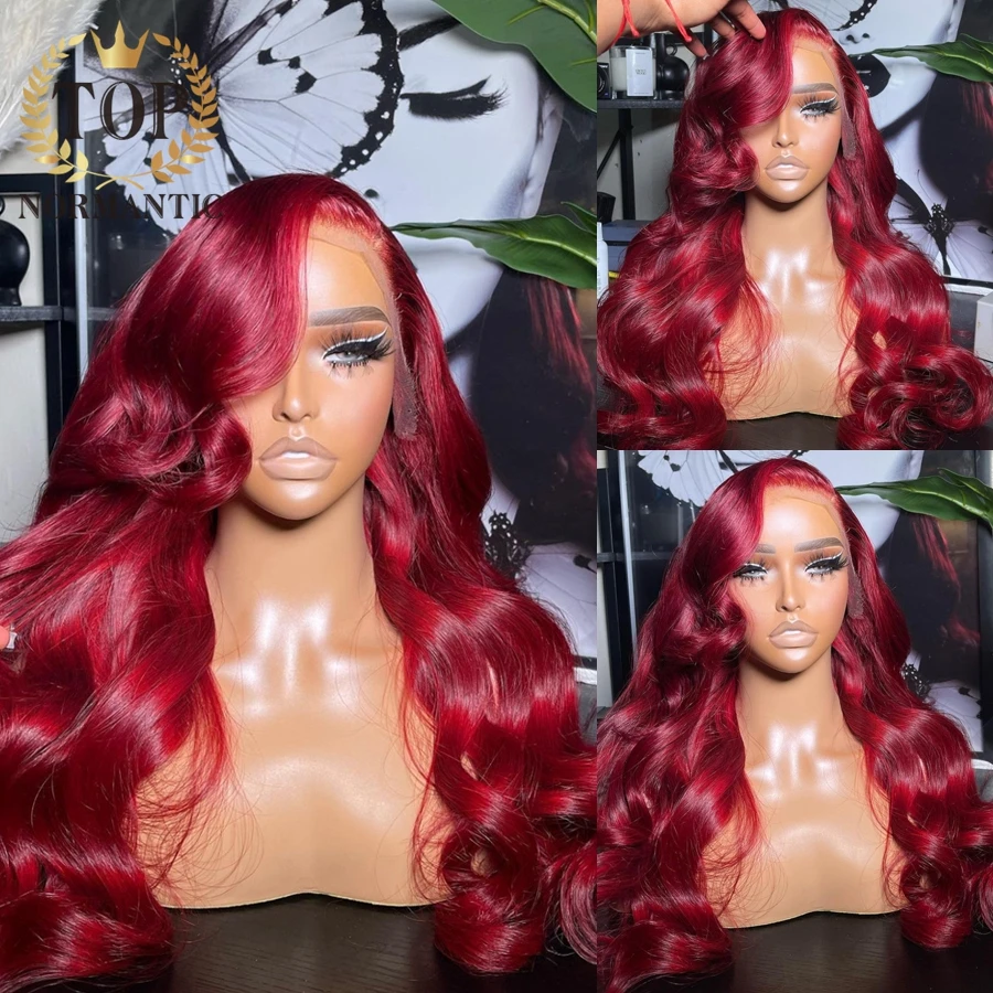 Topnormantic Red Color 13x4 Lace Front Wigs Preplucked Brazilian Remy Human Hair Body Wave Wig Transparent Lace Wigs for Women