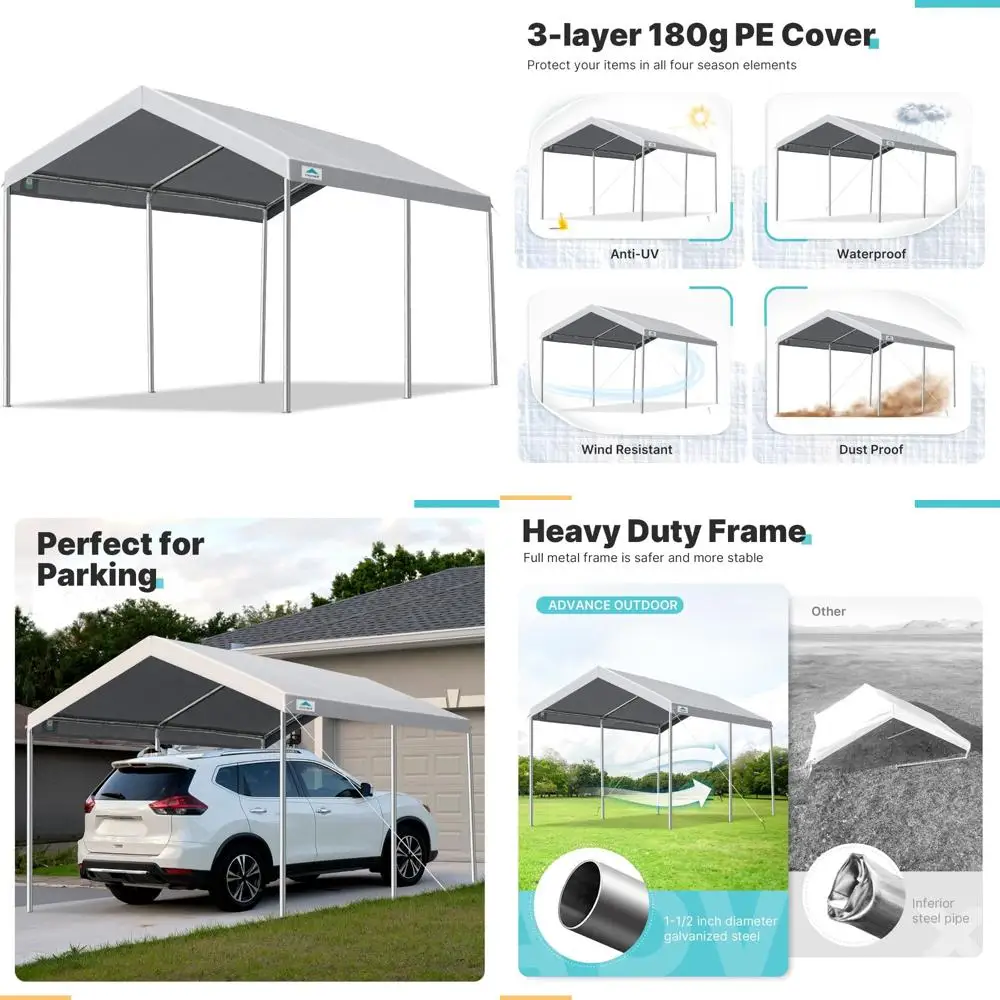 

Сверхмощное навесное устройство для навеса для автомобиля 10x15 футов с регулируемой высотой для автомобилей, лодок и вечеринок на открытом воздухе