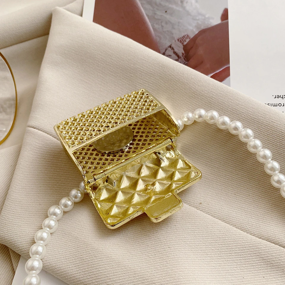 Mini Dinner Bags for Women Fashionable Metal Small Box Bag Designer Pearl Chain Shoulder Bag Clothing Accessories Crossbody Bag image 6