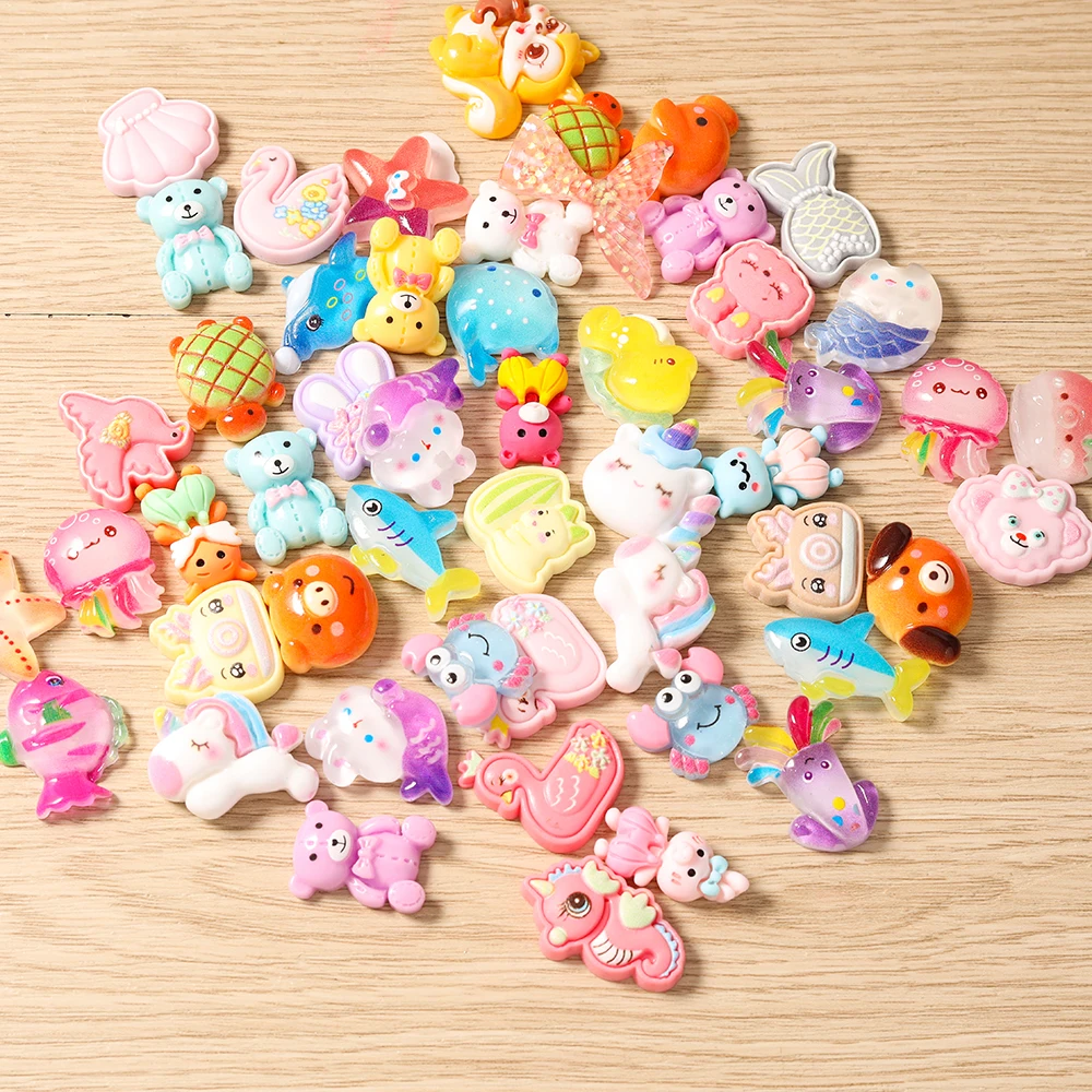Tusember Mix Charms Harz Bonbonfarben Tiere Bär Hase Flache Rückseite Charms für Ohrringe Halskette Anhänger DIY Großhandel – Detail 6
