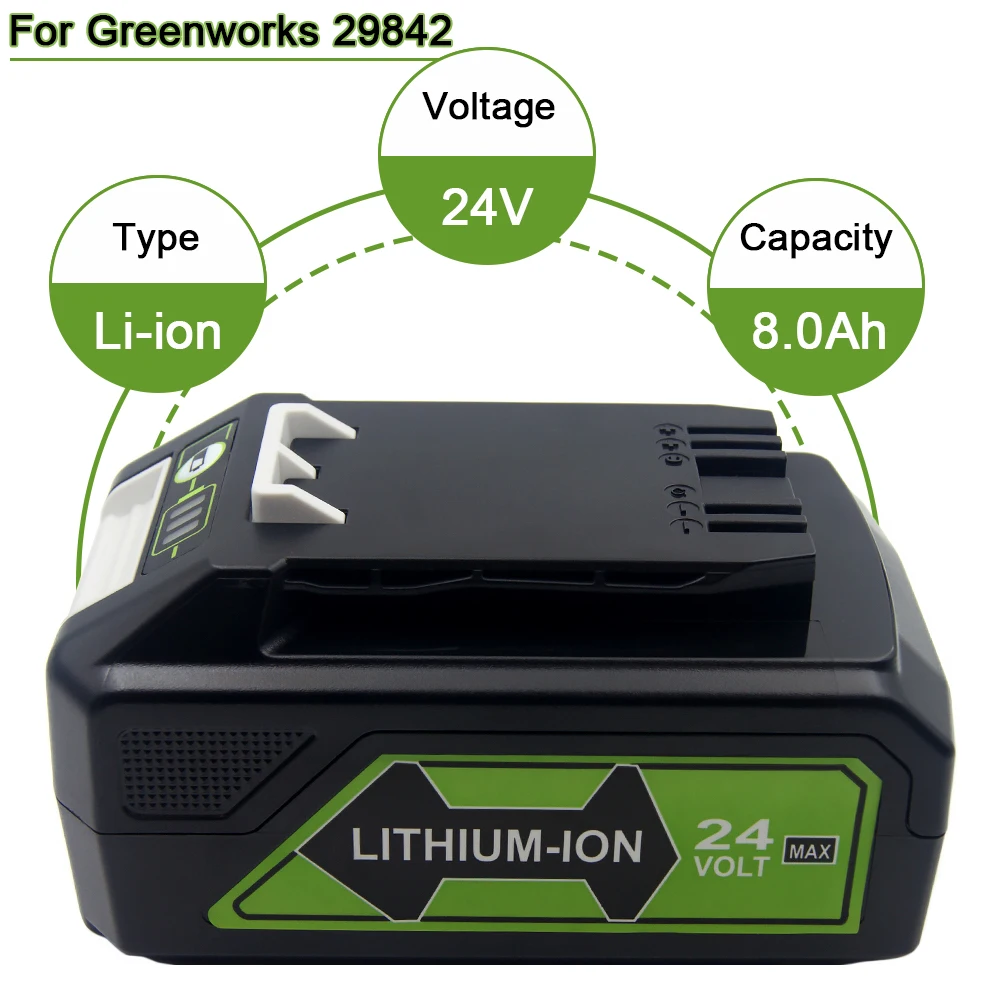 24V 8.0Ah Replacement Battery for Greenworks 24V 29842 29852 BAG708 BAG711 for Greenworks 24V Cordless Tools 20352 22232 2508302