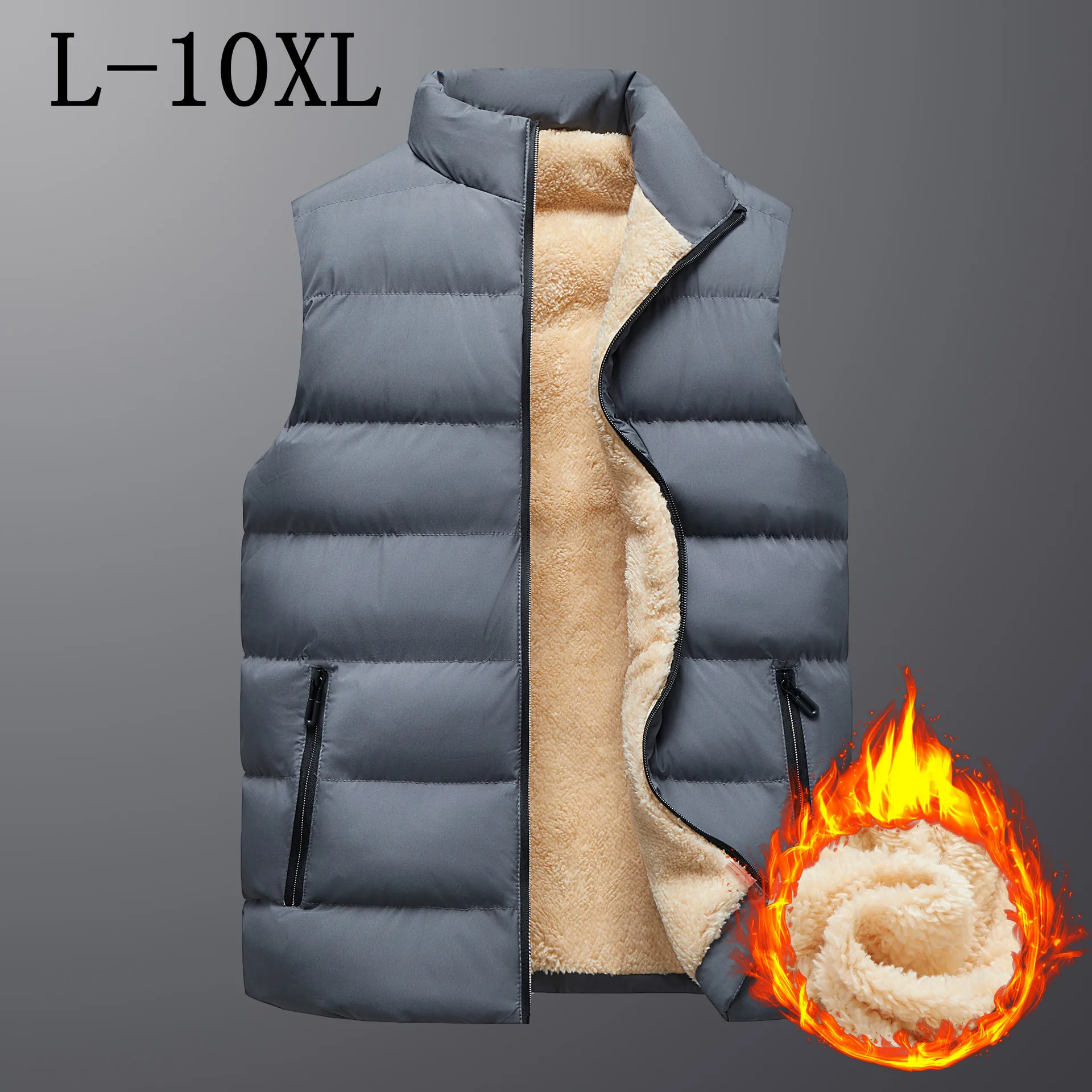 2023 Men's Fleece Lined Padded Vest Loose Outdoor down Cotton Warm Vest