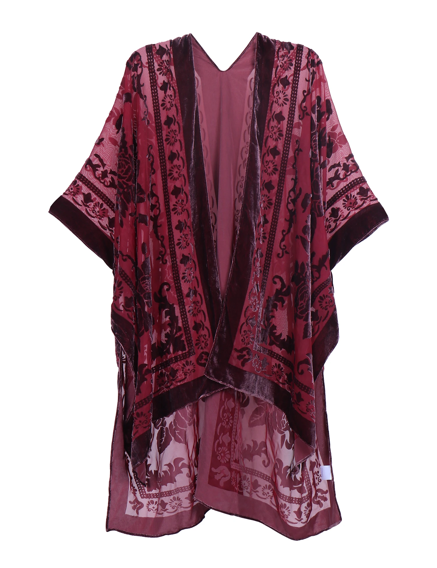 WeHello-Bohemian Style Long Cardigan Women\'s Purple Velvet Kimono Casual Versatile Beach Shawl JYPF-49