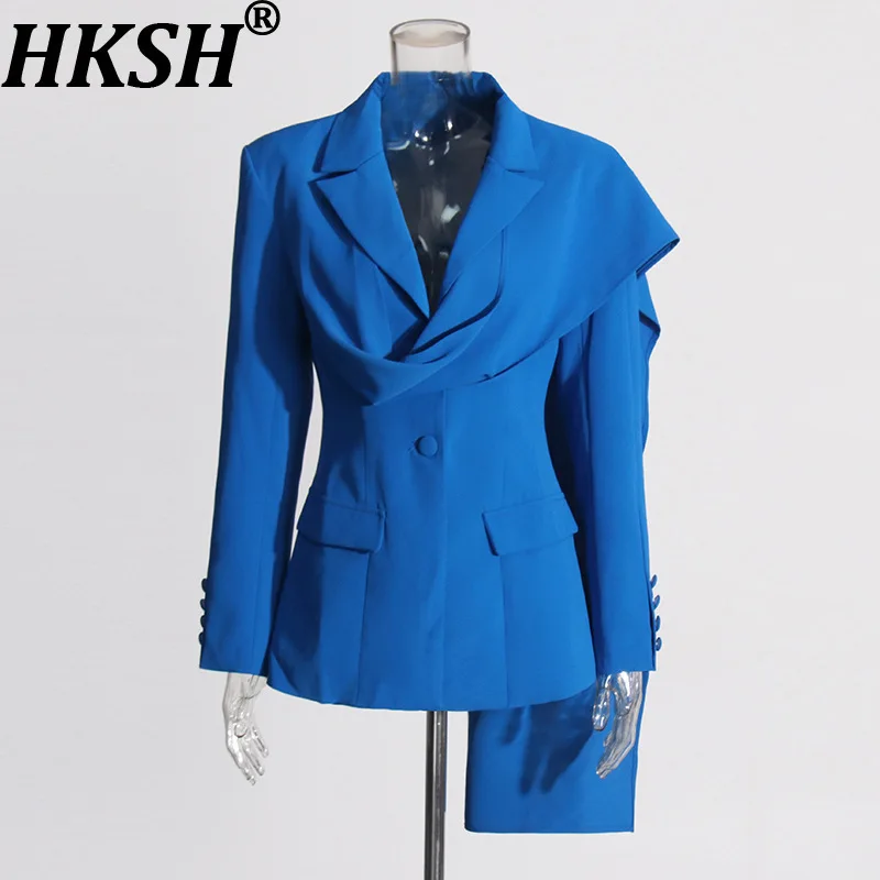 

HKSH Autumn New Women Blazer Slim Fit Ribbon Patchwork Niche Design Solid Color Single Breasted Elegant Stylish Ins Coat HK11481