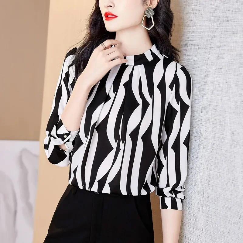 

Новые женские топы, модные утягивающие полосатые тонкие пуловеры с воротником-стойкой, рубашки с длинными рукавами