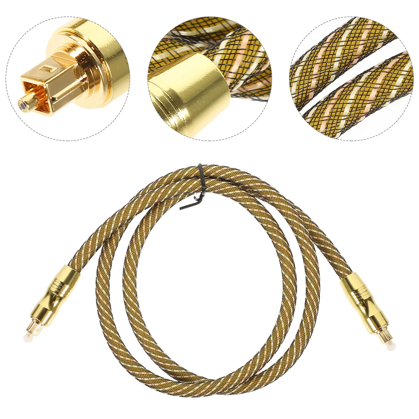 Optical Audio Cable Square Head Fiber Male to Male Digital Audio Cord High Durability Woven Net for TV Sound Bar Game Console