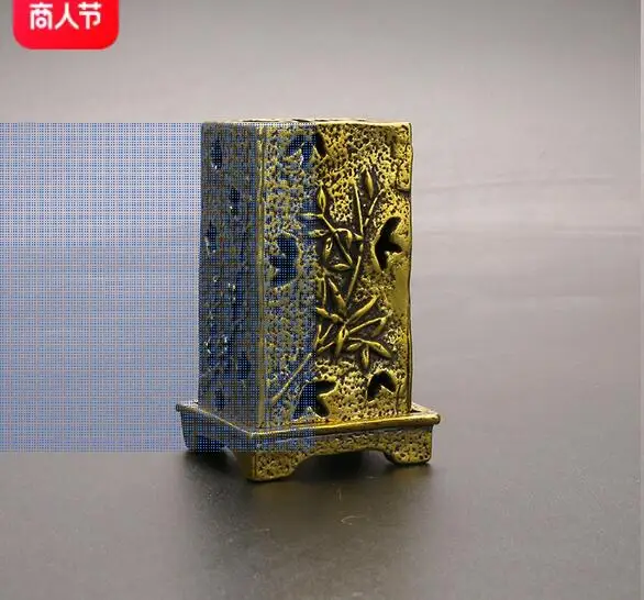 Vintage Chinese style brass bamboo plum orchid chrysanthemum small incense burner brass square hollow with base copper incense b