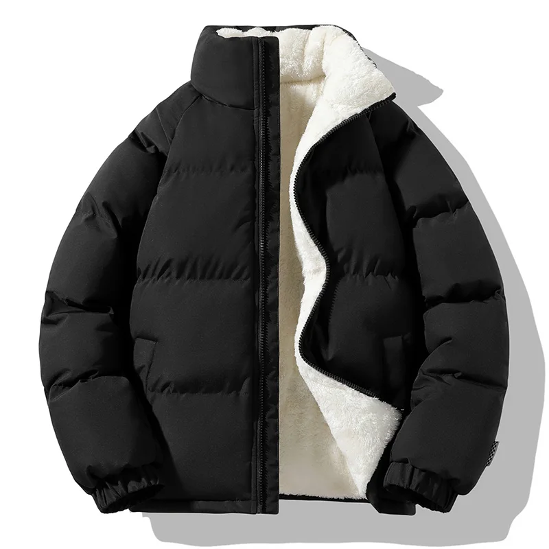 Men Winter Thick Warm Parka Coat Fleece Inside 2024 Male Solid Color Stand Collar Cotton Jacket Men\'s Cotton Coat Size 4XL