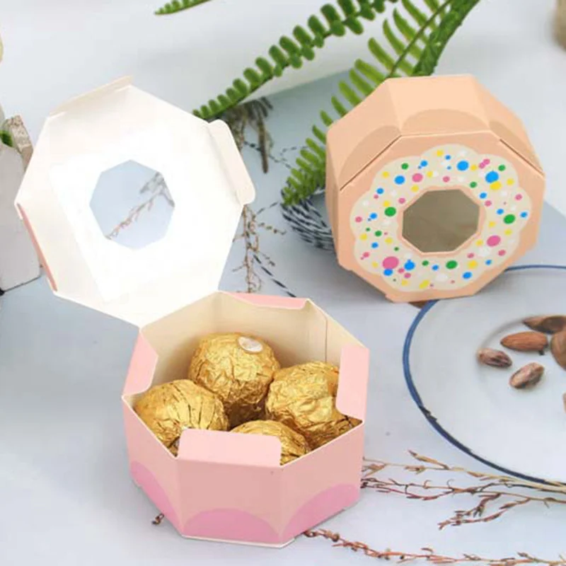 6PCS Donuts Candy Paper Bags Cookies Packaging Kraft Boxes Kids Gift Birthday Party Decoration DIY Wedding Supplies