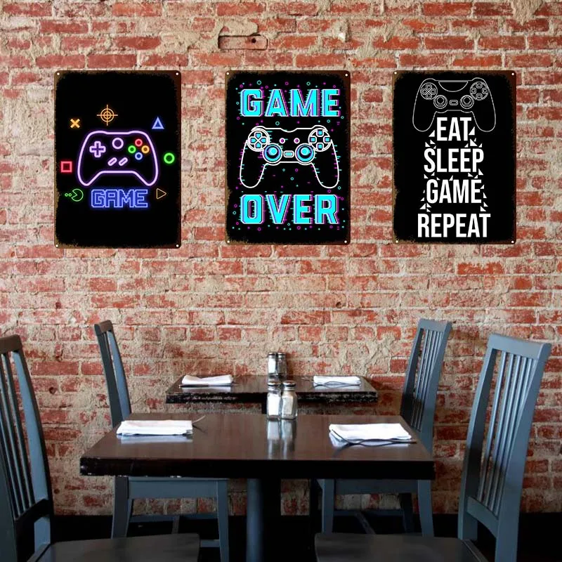 Eat Sleep Game Metal Sign Vintage Tin Sign Gamer Zone Plate Warning My Rules for Bar Pub Club Man Cave Game Room Wall Decor