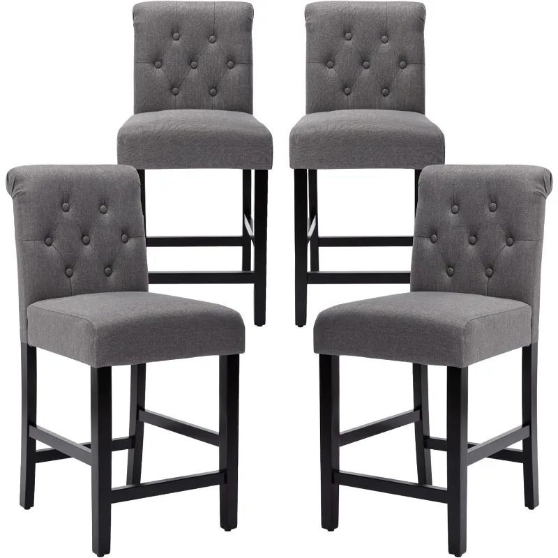 

Bar Stools Set of 4, 24 Inch Counter Height Chairs, Upholstered Fabric Padded Kitchen Island Wood Bar Chairs Barstools