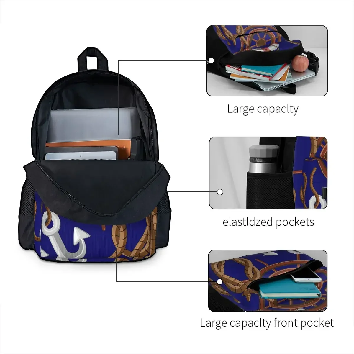 Nautical Marine And Navigation Elements Backpacks Boys Girls Bookbag Students School Bags Kids Travel Rucksack Shoulder Bag