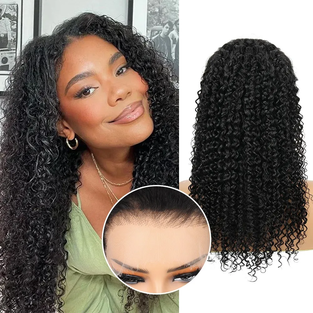 

13x4 Jerry Curly HD Lace Frontal Wigs Human Hair Pre Plucked 180%Density Kinky Curly Wet and Wavy Wigs for Women Curly Wave Wigs