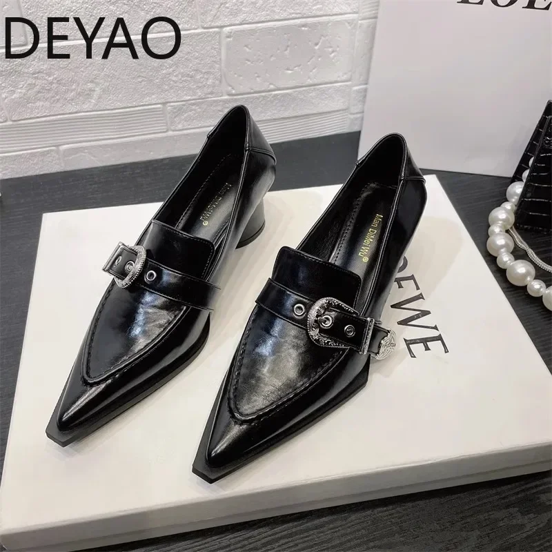 2024 Spring New Women Pumps Shoes Fashion Shallow Ladies Shallow Slip On Single Shoes Female Elegant Thick Heel Footwear