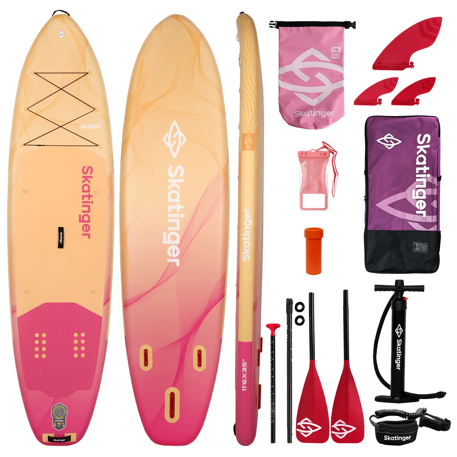 

Надувная доска для паддлбординга SKATINGER 11'6"x35''x6'' для взрослых, водонепроницаемая, для стоячего использования, SUP-доска с аксессуарами для водных видов спорта