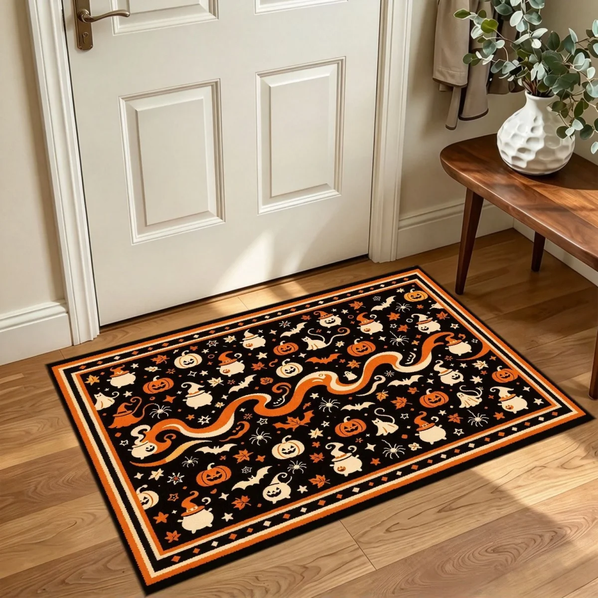 Abstract sunburst area rug, modern warm tone floor carpet, geometric burst living room rug, autumn color home decor mat