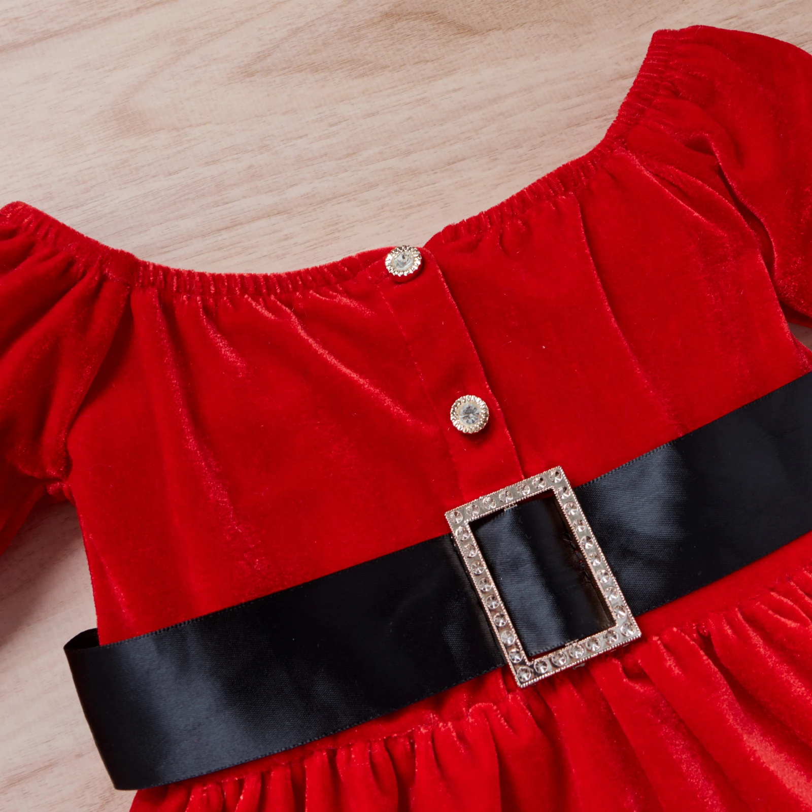 3PCS Autumn And Winter 1-4 Years Old Girl Baby Trend Fashionable One-Shouldered Christmas Dress + Belt + Hat Set