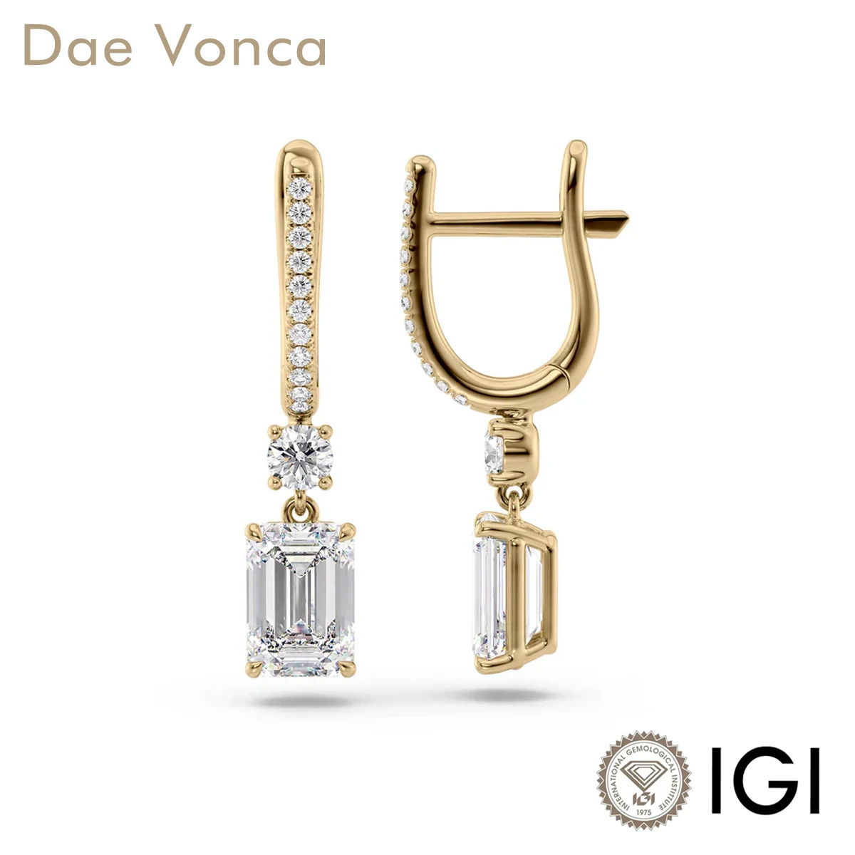 9K/14K/18K Yellow Gold Lab Created Diamond Earrings IGI Certified Emerald Cut Lab Grown Diamond Earrings Fine Jewelry For Women