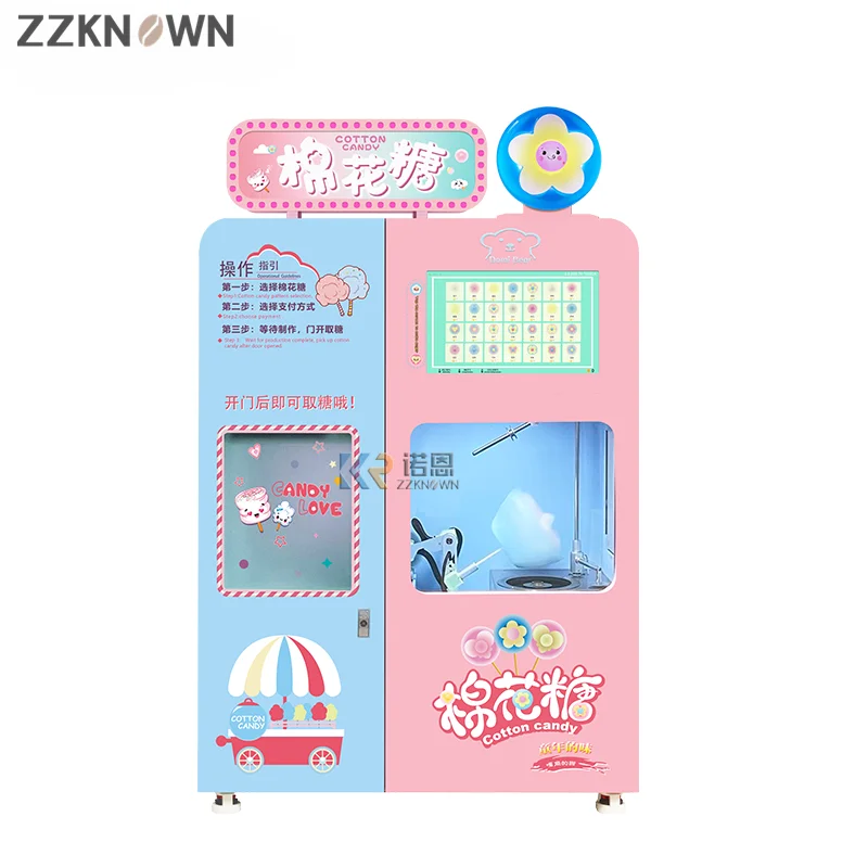 2023 Commercial Cotton Candy Floss Machines Robot Arm Sugar Making Trade Fully Automatic Cotton Candy Vending Machine